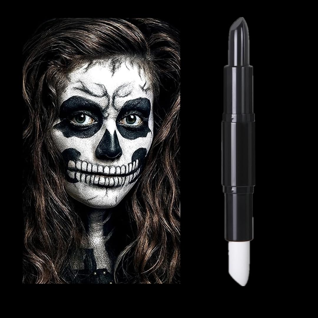 Teekerwang Halloween Clown Black White Face Body Paint Stick Set, Eye Black for Sports, Skeleton Vampire Skull Cosplay Special Effects Costume SFX Halloween Makeup Kit. (01, Color)