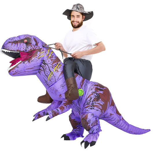 Rafalacy Inflatable Dinosaur Costume for Adult Blow up Ride-on T-rex Costume Funny Halloween Party Costume Dinosaur Party Fancy Dress up Suit, Purple