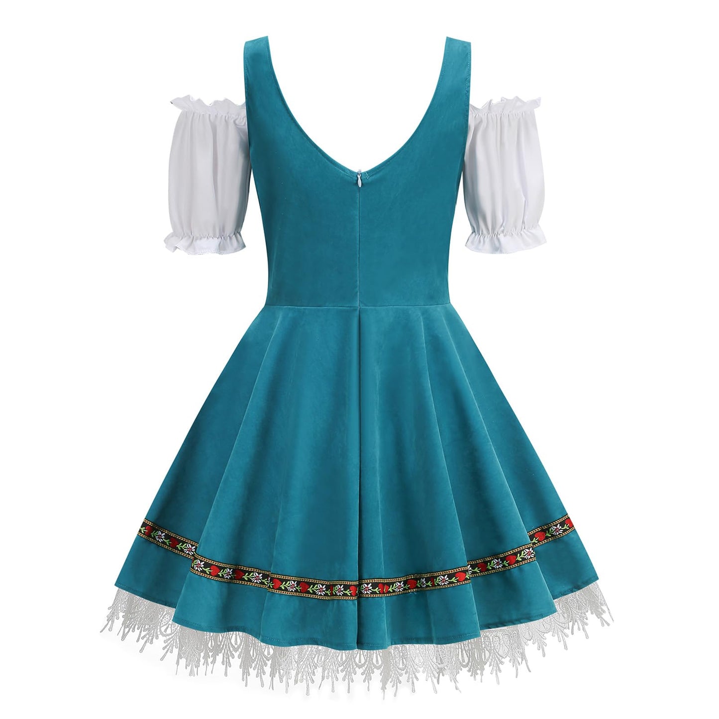 HAPNBCELE Oktoberfest Costume for Womens, German Dirndl Dress One-Shoulder Traditional Bavarian Carnival Halloween Outfits (Cyan Blue, Large)