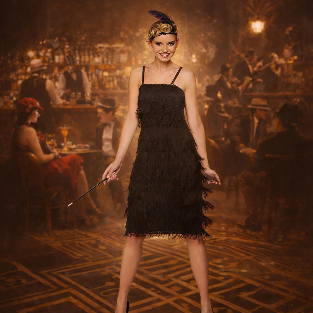 Wicked Costumes Adult Womens Jazzy Flapper Fancy Dress Costume – 1920s Charleston Gatsby Style Dress Retro Roaring Twenties Party Outfit - Medium (UK 14-16)