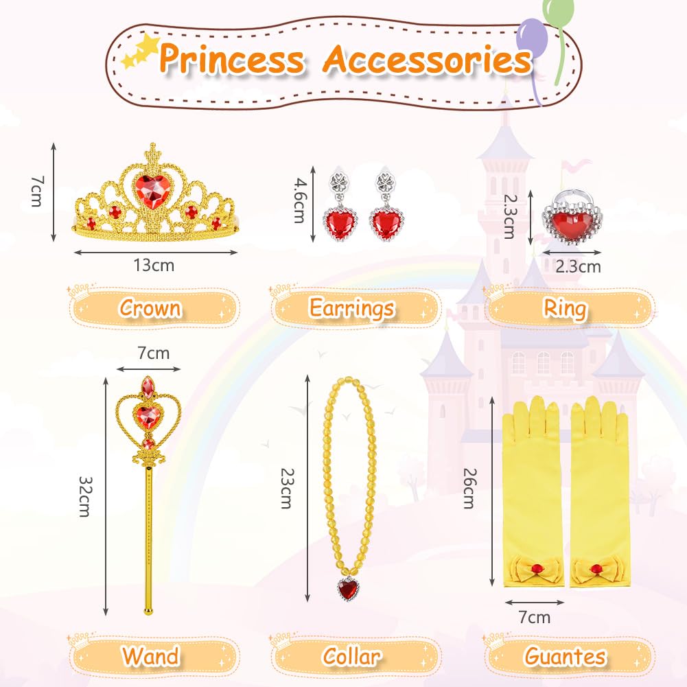 Princess Belle Costume for Girls - Long Yellow Dress Up Outfit (image 2)