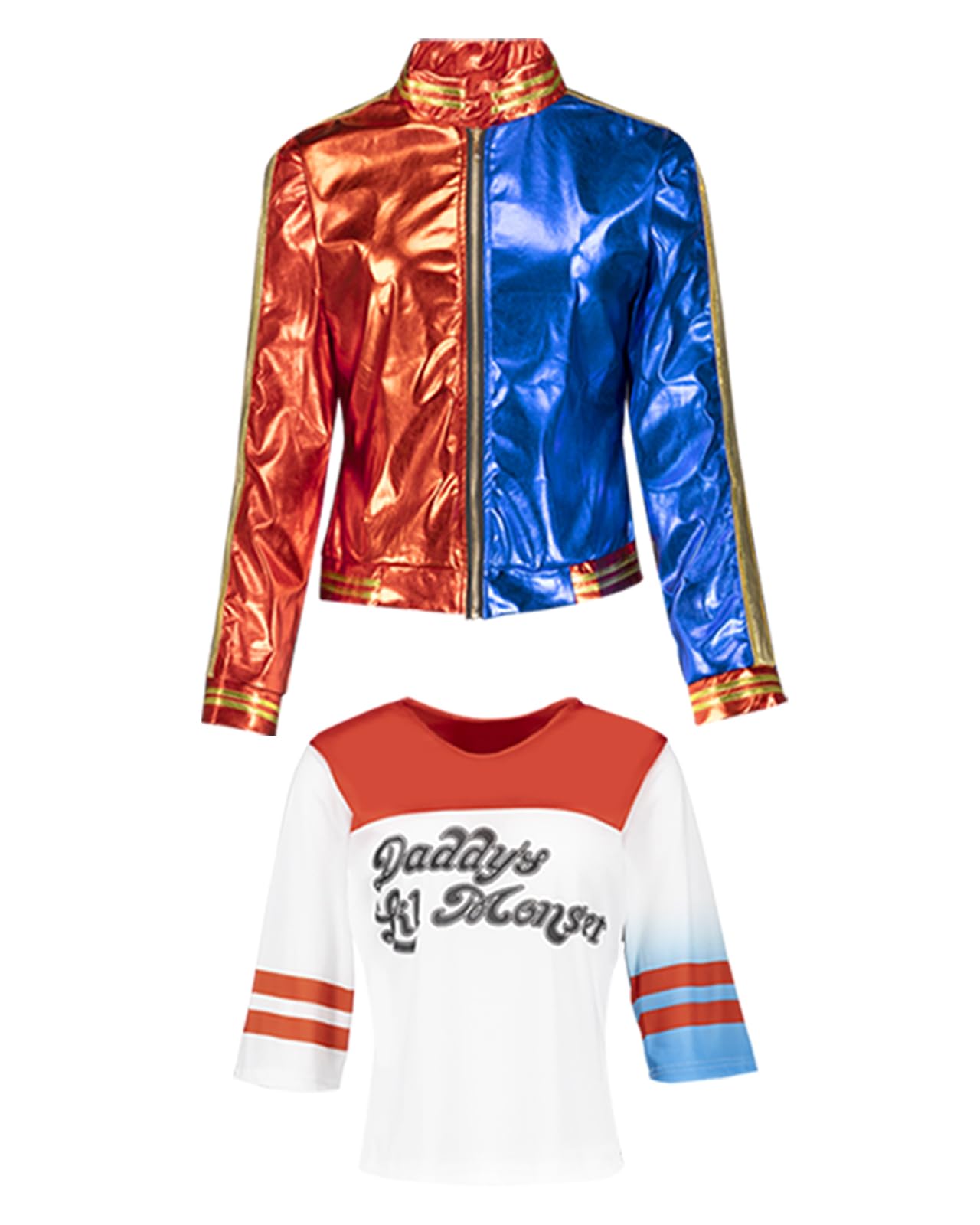 Funidelia Official Harley Quinn Costume Kit - Suicide Squad for Women, Includes T-Shirt and Jacket, DC Comics - Outfit for Adults for Carnival and Halloween - Size XS Blue