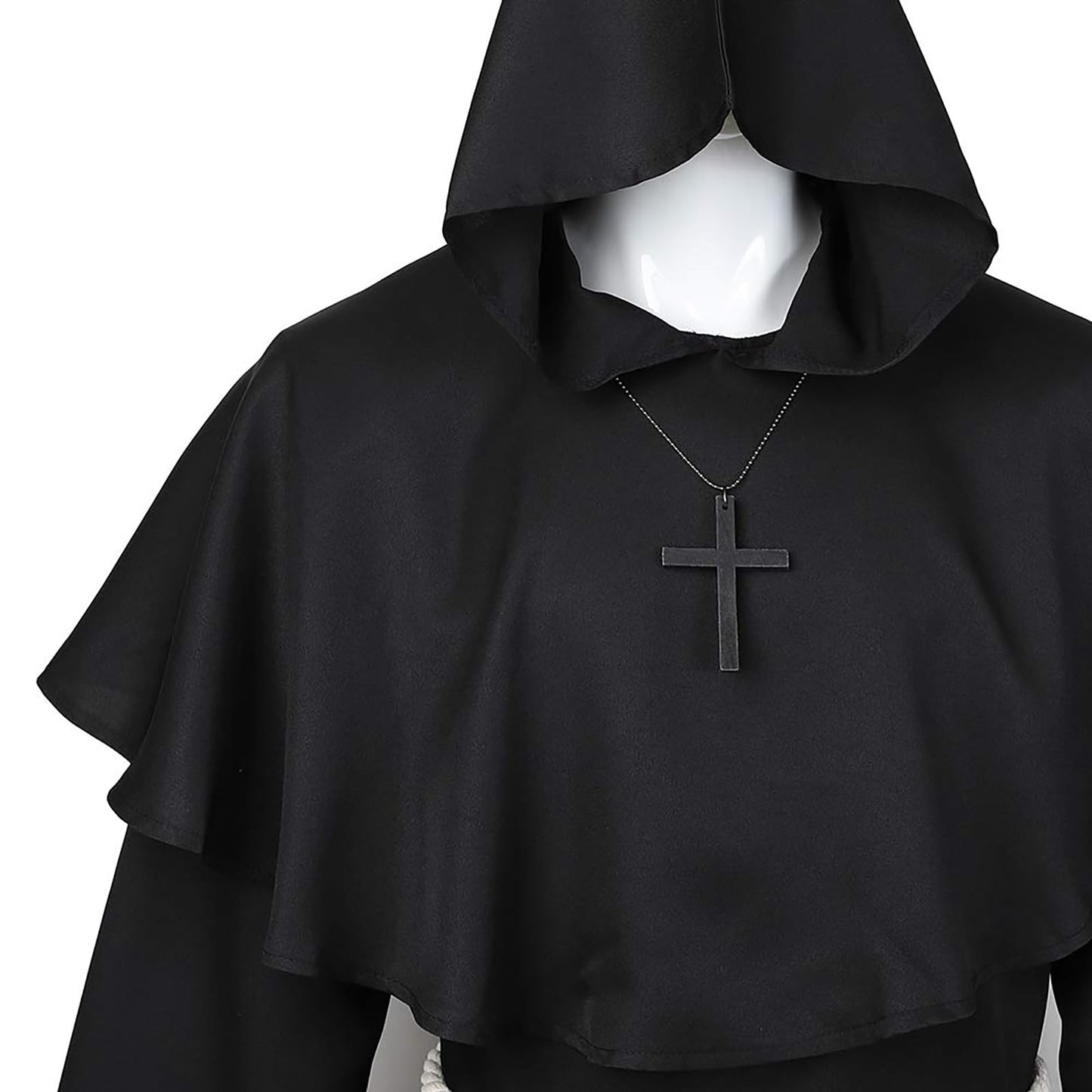 MEIRRAI Monk Robe Priest Robe Halloween Costume with Hood and Cross Ornament, Hood Women Men for Theme Party Fancy Dress (Black, XL)