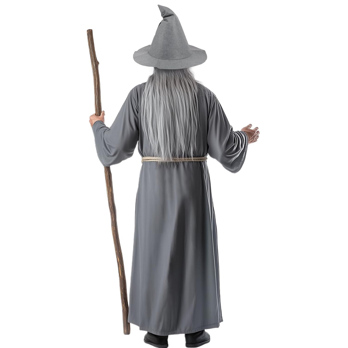 iZoeL World Book Day Costume Adult Teen Gray Wizard Costume Classic Old Wizard Outfit Book Character Dress-Up for Teacher Fancy Dress – Long Robe Hat Long Beard Wig Set