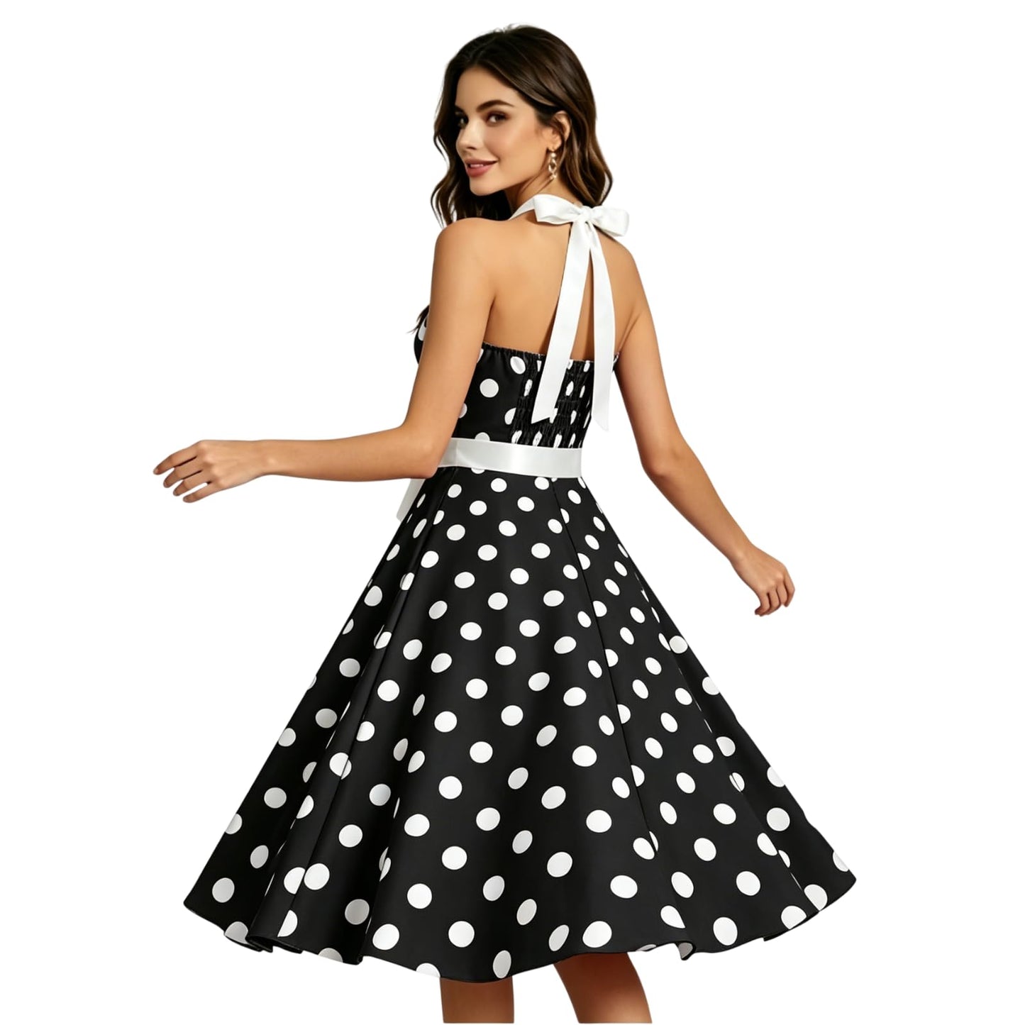 maxToonrain Dresses for Women UK Plus Size,Womens 1950s 80s 70s 90s Fancy Dress A Line Spaghetti Strap Polka Dot Midi Party Dress Halloween Costumes for Adults Ladies(A-Black,L)