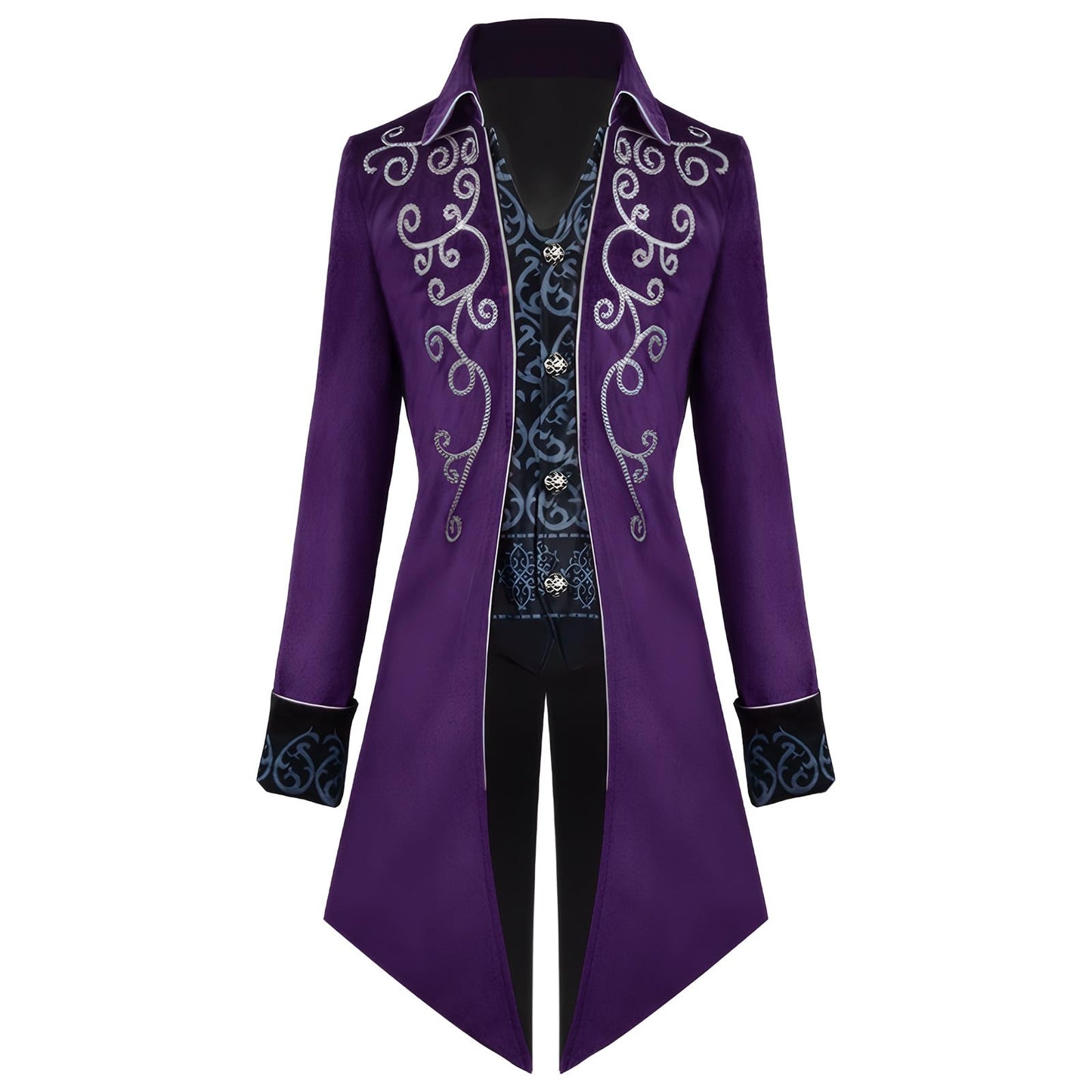 Men's Steampunk Vintage Tailcoat Jacket Gothic Tailcoat Coat Carnival Costumes,Medieval Clothing Men,Halloween Costume Men (Purple, XXL)