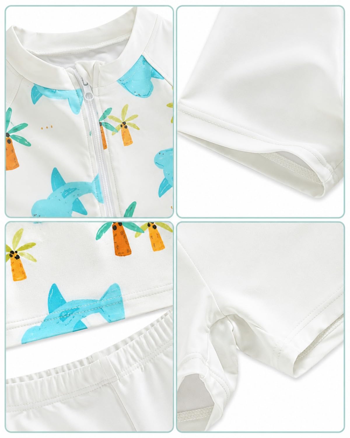 JiAmy Baby Boys Swimming Costume with Sun Hat 3PCS Short Sleeve Zip Up Rash Guard Shirt Swim Truck Infant Toddler Baby Swimsuit White 18-24 Months