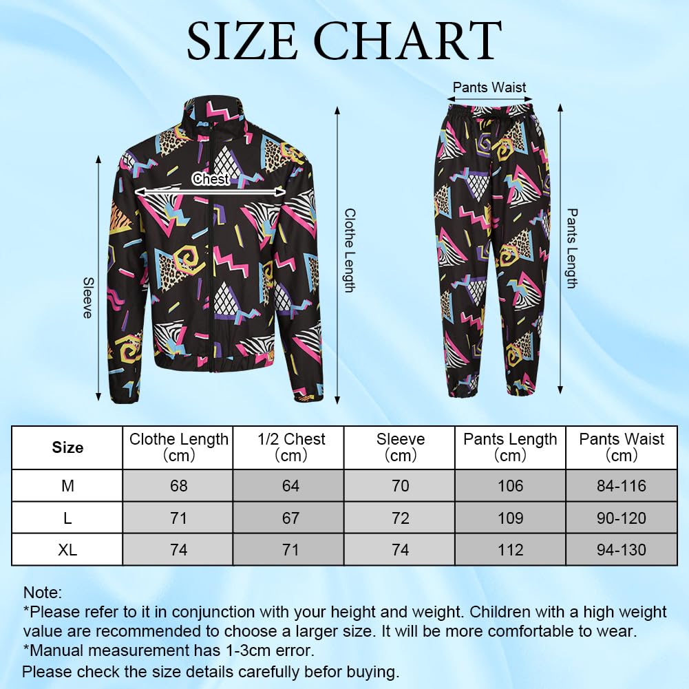 AYBUY 80s 90s Vintage Outfit for Men, 9 Pcs Retro Disco Outfit Set, Hip Hop Costume Outfit with Glasses and Jacket Hat for Disco Theme Party, Halloween, Music Festivals, Masquerade, Carnival (XL)