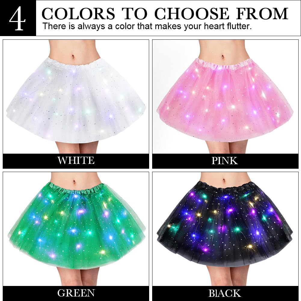 URAQT Tulle Tutu Skirts for Women LED Light Up, Tutu Skirts Sequins Stars Elastic, Tutu Adult Teen Skirt Ballet Dance Festival Outfit Halloween Party Costume # Black