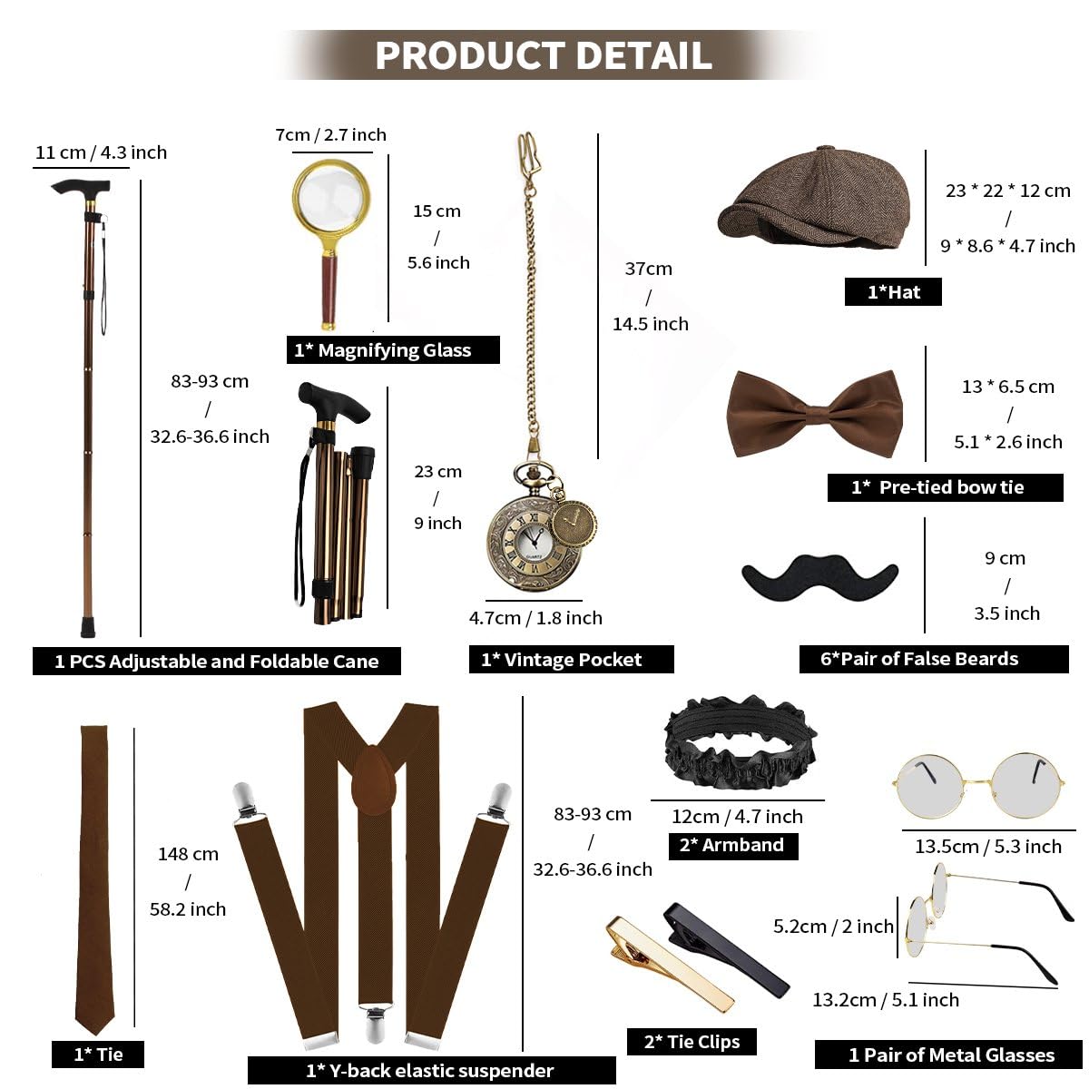 20s Costume Men's Vest with Accessories Braces - Magnifying Glass