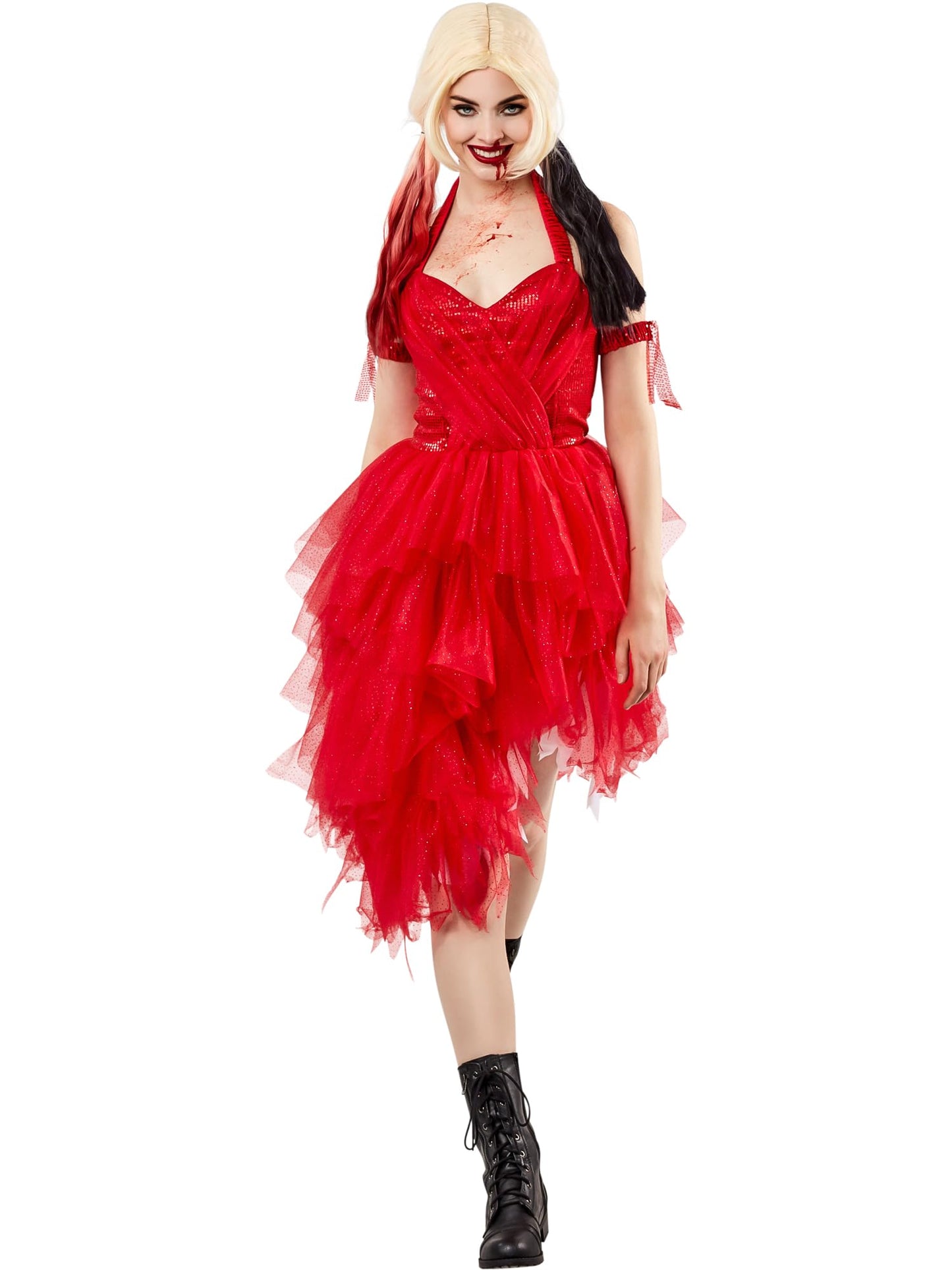 Rubies Official Harley Quinn Ladies Red Dress Halloween Suicide Squad 2 Women's Villain Costume - Size Medium Halloween