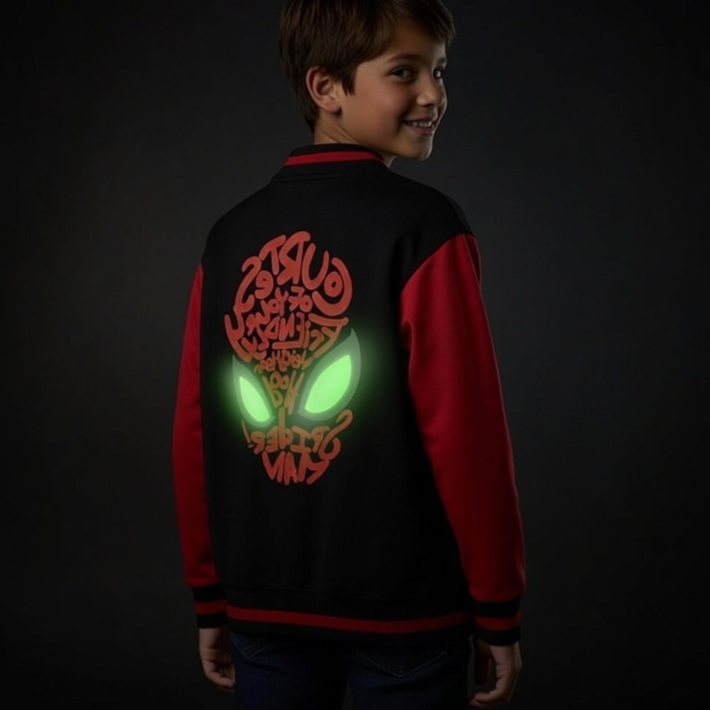 Boys Girls Spiderman Varsity Baseball Jacket With Glow In the Dark Eyes Kids Marvel Spidey Jacket Kids Warm Bomber Coat 7-8 Years
