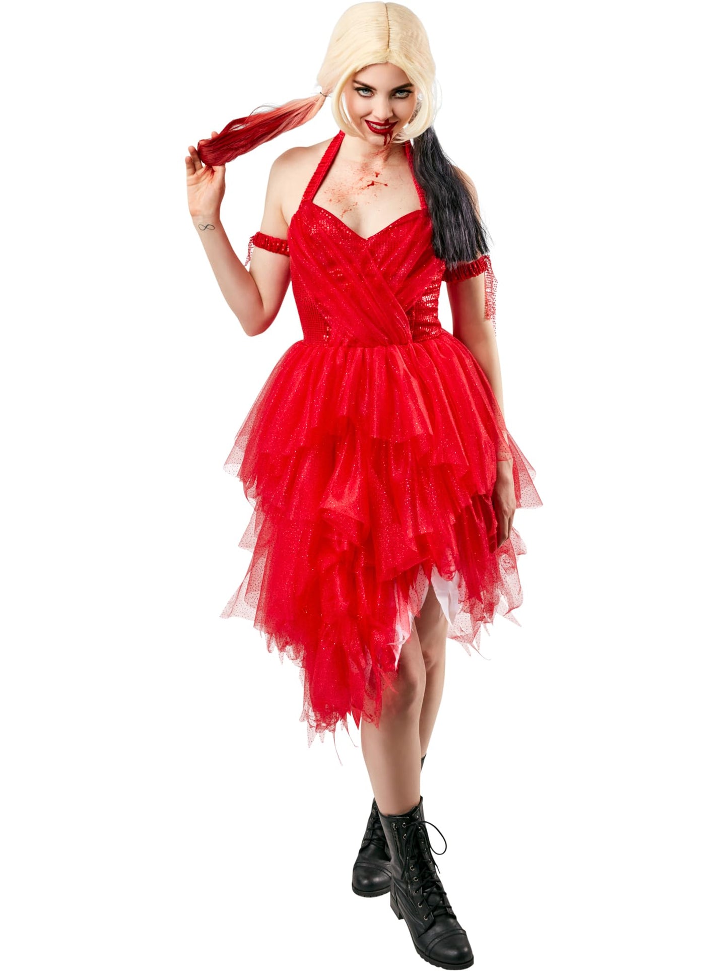Rubies Official Harley Quinn Ladies Red Dress Halloween Suicide Squad 2 Women's Villain Costume - Size Medium Halloween