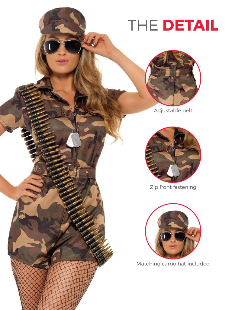 Smiffys Army Girl Sexy Costume, Camouflage, M - UK Size 12-14
