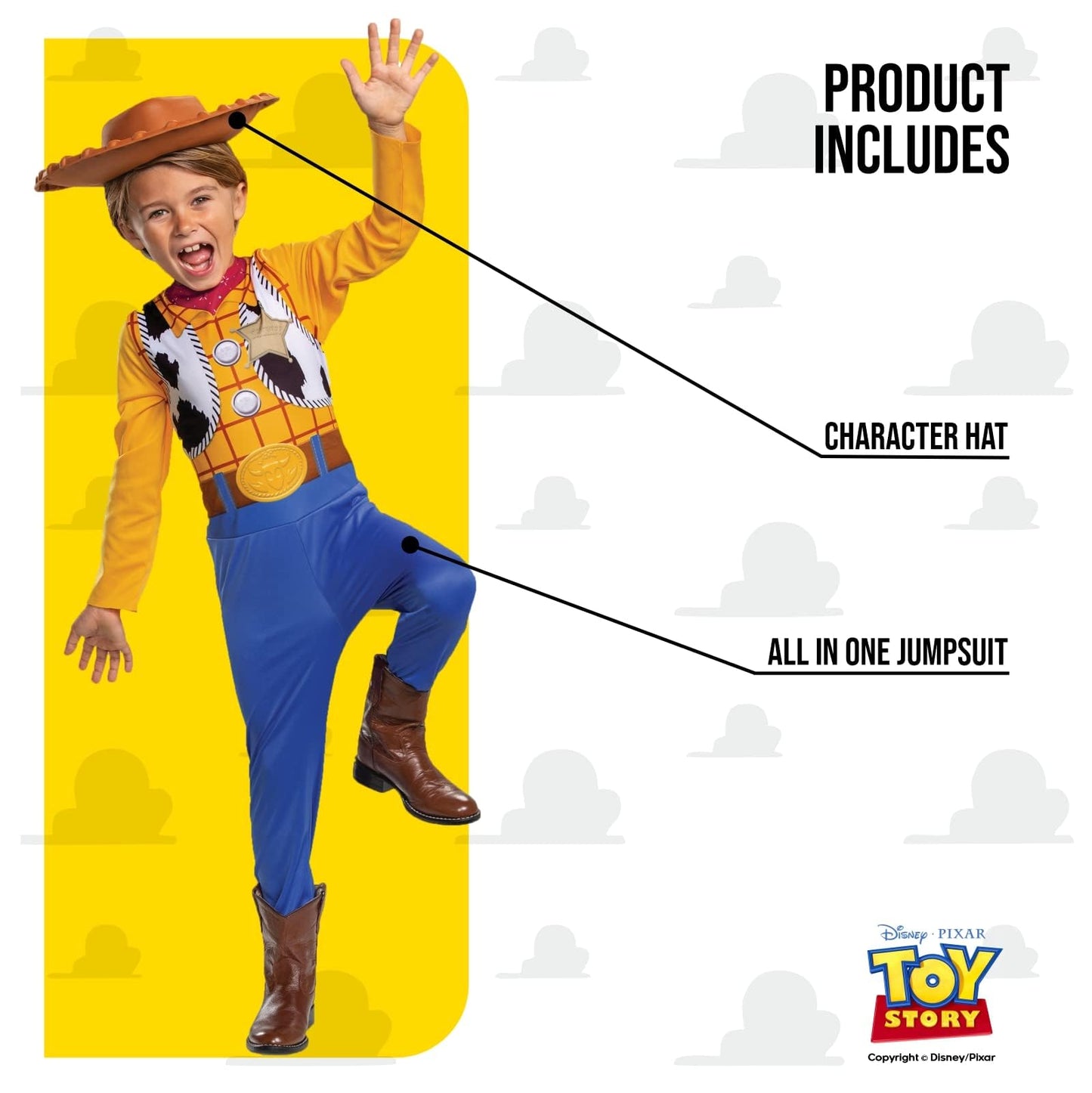 Disney Official Classic Woody Costume for Kids includes Woody Hat, Kids Cowboy Costume, Woody Fancy Dress Up Outfit, Toy Story Costume, World Book Day Costumes for Boys M