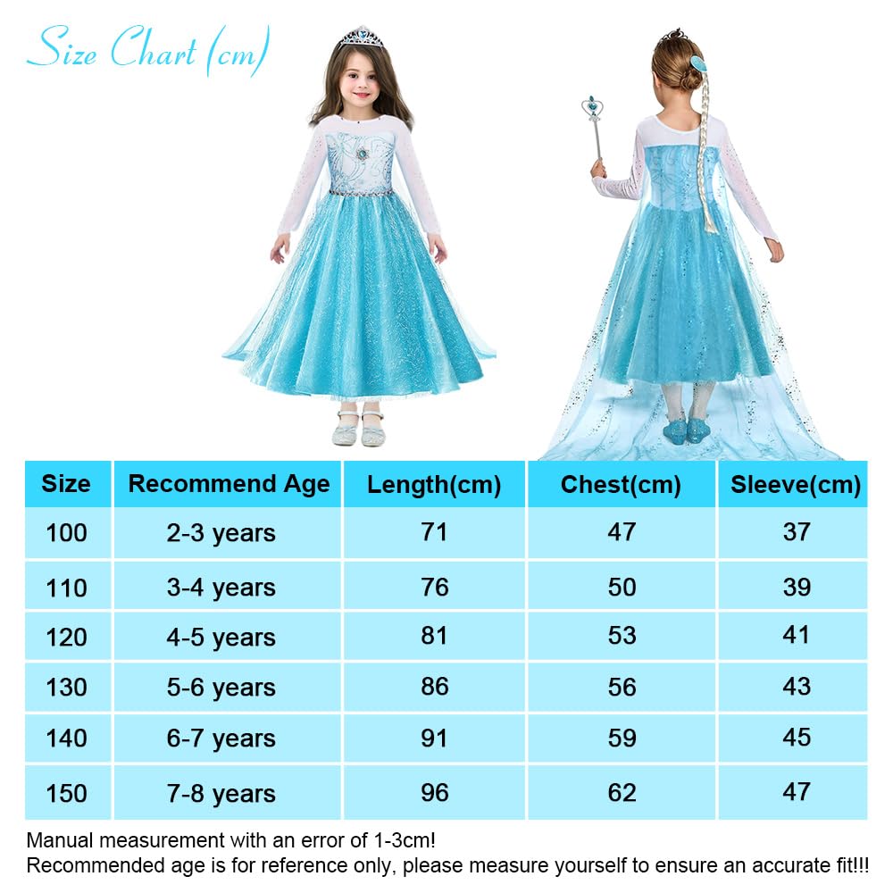 URAQT Princess Dress, Princess Costume with Crown Wand Gloves and Tiara, Costumes with Accessories for Girls, Kids Fancy Dress for Carnival Party Halloween Cosplay,110