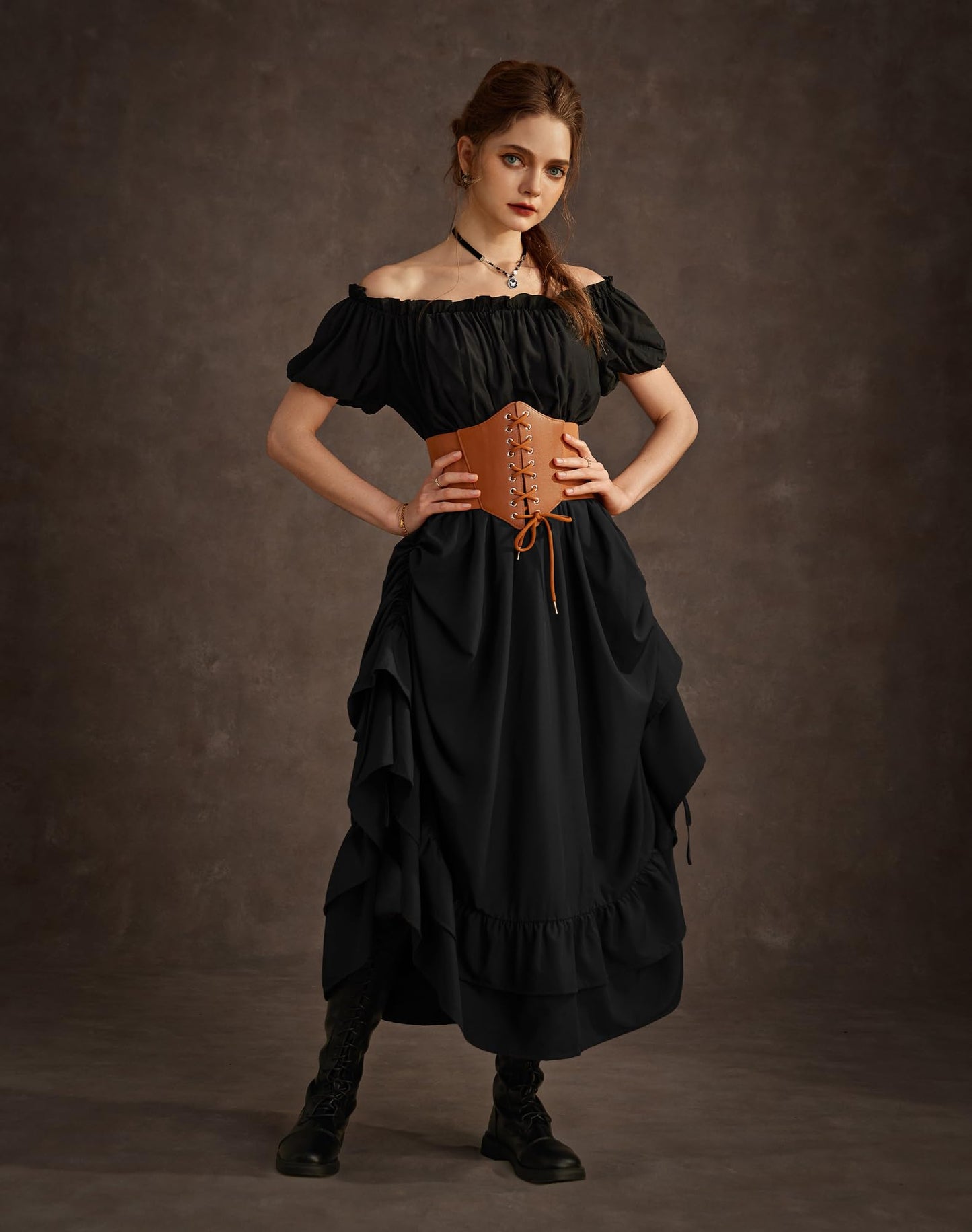 SCARLET DARKNESS Women Medieval Long Skirt Elastic Wasit A-Line Maxi Skirt Gothic Seatmpunk Costume Skirts Plus Size Black XXL