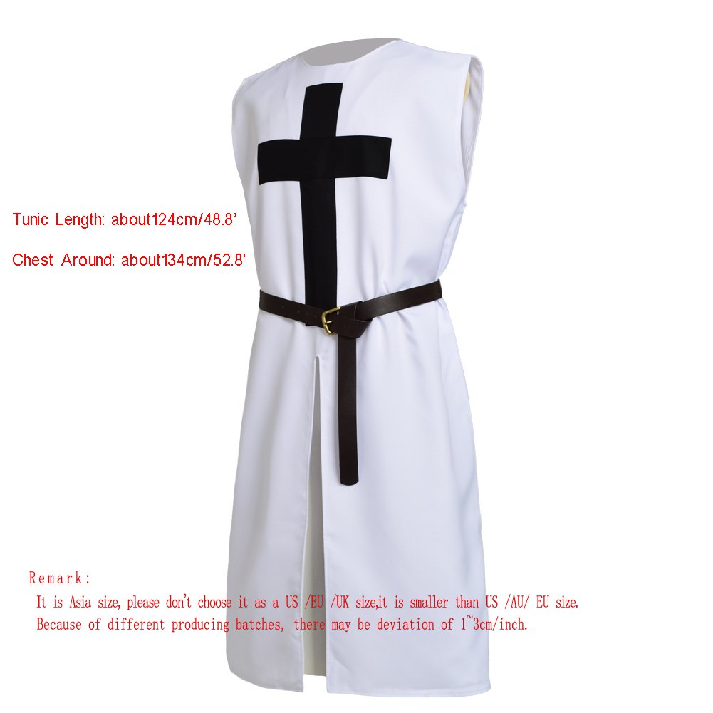 BLESSUME Medieval Knight Tunic Costume Crusader Templar Carnival LARP Cospaly (White 2)