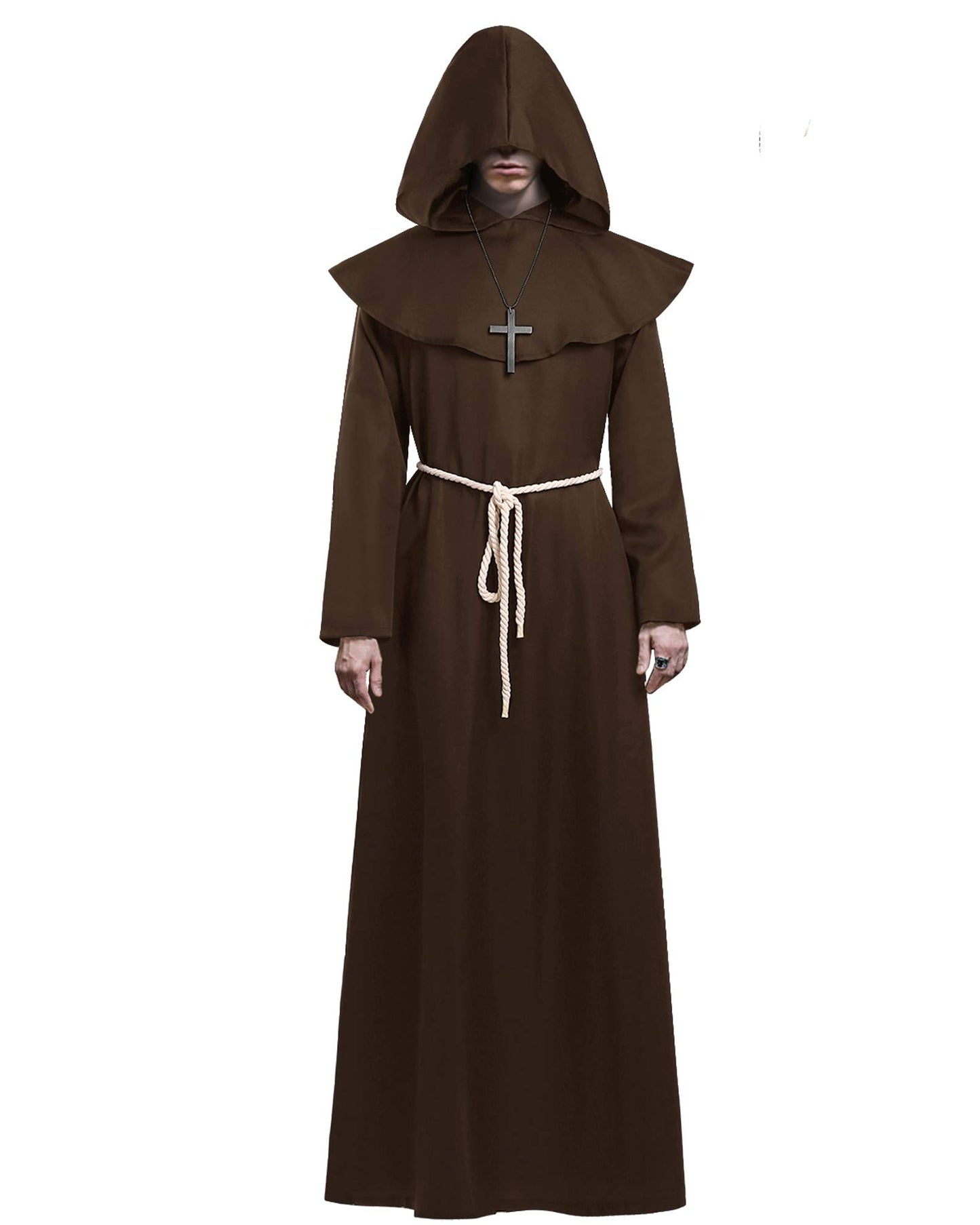 KONVINIT Monk Costume Medieval Costume for Men Adult Monk Outfit Brown Renaissance Priest Robe Halloween Costumes,brown M