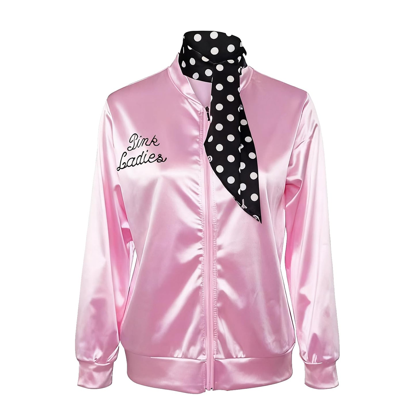Amycute Women Pink Ladies Jacket 1950s Pink Satin Jacket Grease Fancy Dress