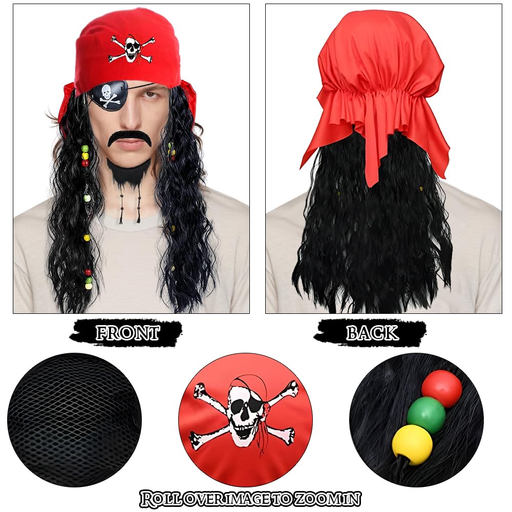 Pirate Costume Set for Adult Men - Accessories Include Wig (image 3)