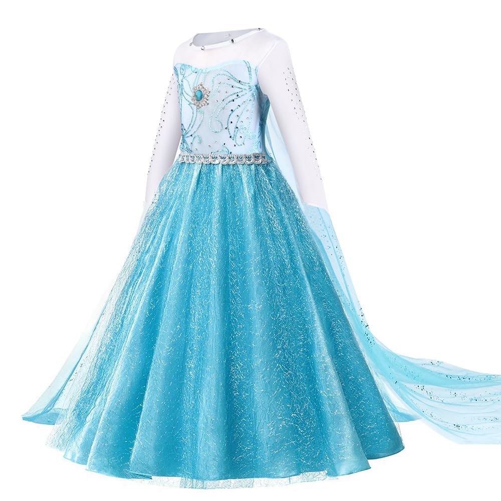 URAQT Princess Dress, Princess Costume with Crown Wand Gloves and Tiara, Costumes with Accessories for Girls, Kids Fancy Dress for Carnival Party Halloween Cosplay,110
