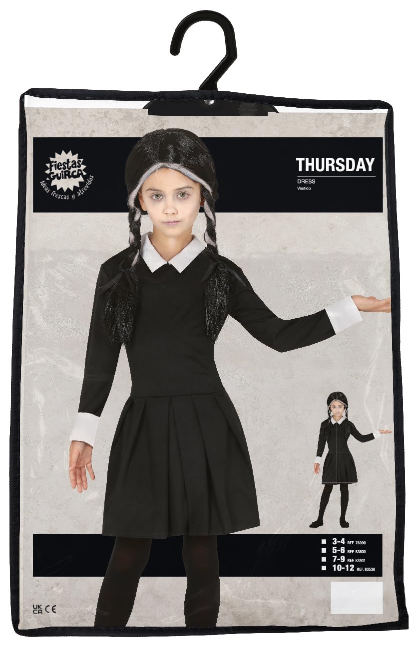 FIESTAS GUIRCA | Gothic Girl Children's Fancy Dress Costume (5-6 years) - Dress for Girls - Schoolgirl Costumes for Halloween, Carnival, Movie and TV Parties - Ideal for World Book Day - Black