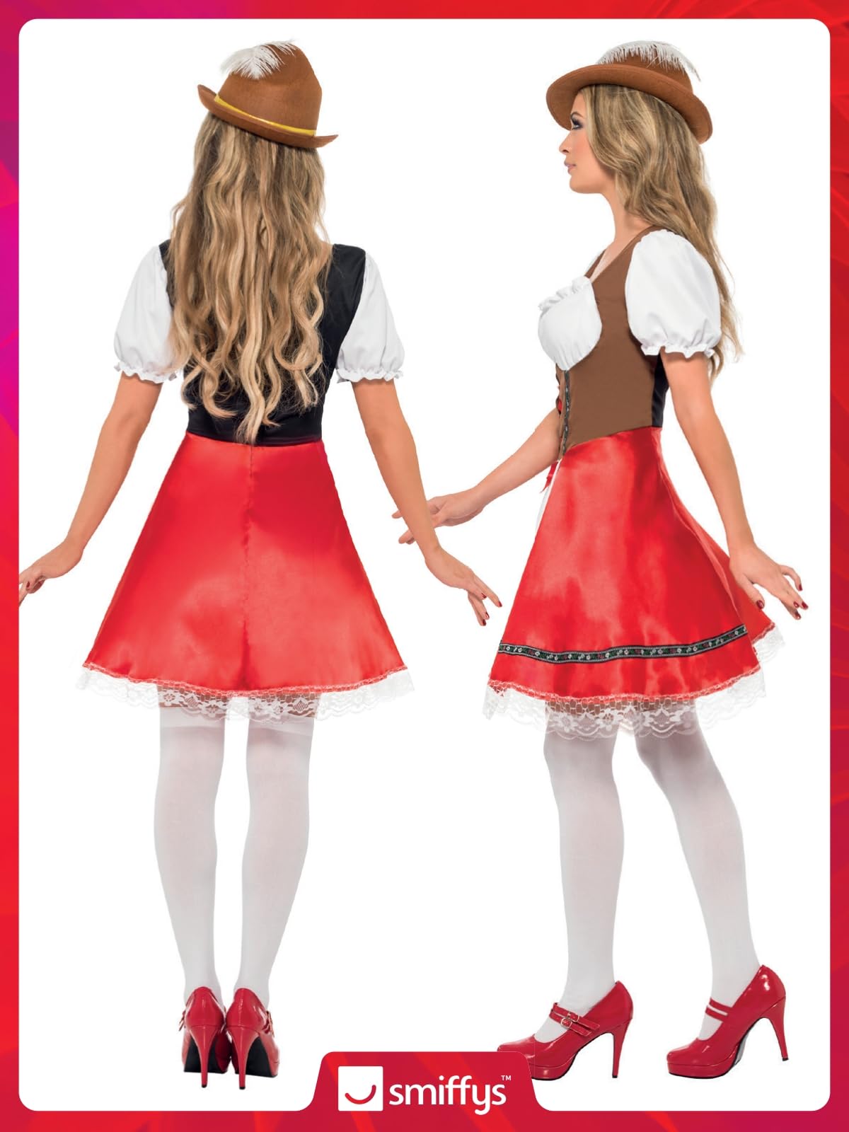Smiffys Bavarian Wench Costume, L - UK Size 16-18, White & Red