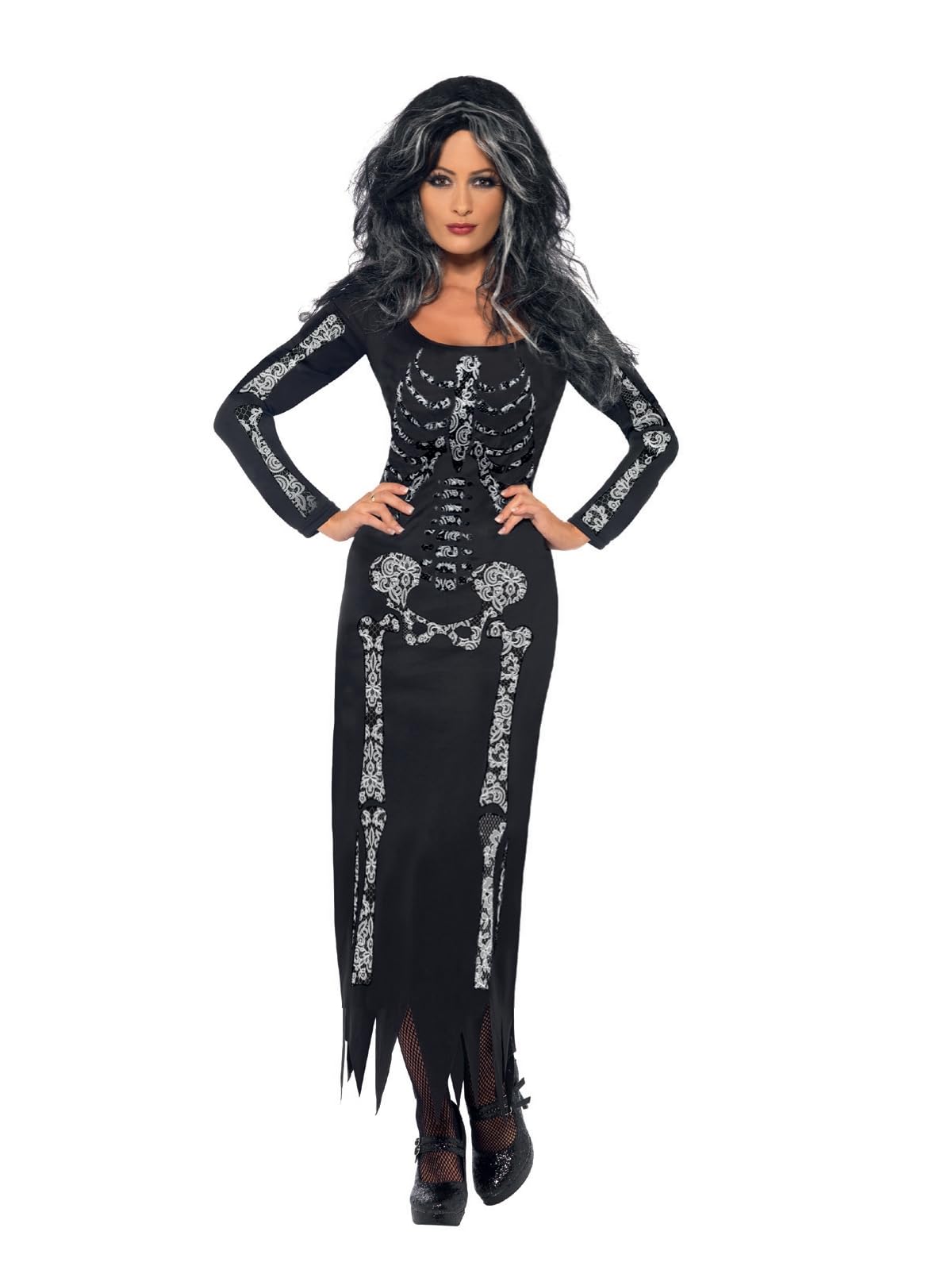 Skeleton Costume - Black with Long Sleeved Tube Dress - Halloween