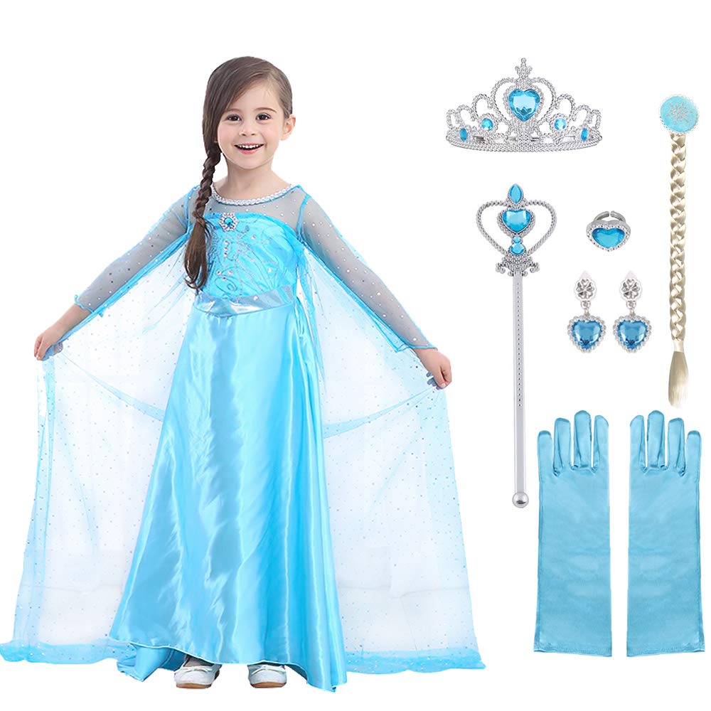URAQT Dress Princess Costume, Princess Dress Up for Girls, Deluxe Fancy Costume with Accessories, Perfect for Christmas Birthday Party Carnival Cosplay, 110cm