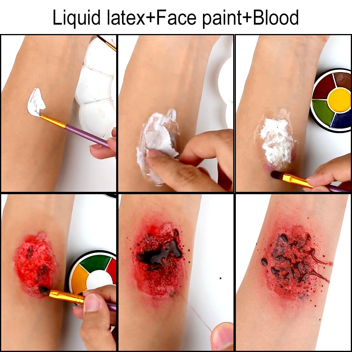 Bowitzki Halloween SFX Makeup Kit Special Effect Makeup,Liquid Latex+Scab Blood+Spray Blood+6 Colors Oil Based Face Paint+SFX bruise wheel+Skin Wax+Stipple Sponges+Latex free Sponges+Spatula+Brushes