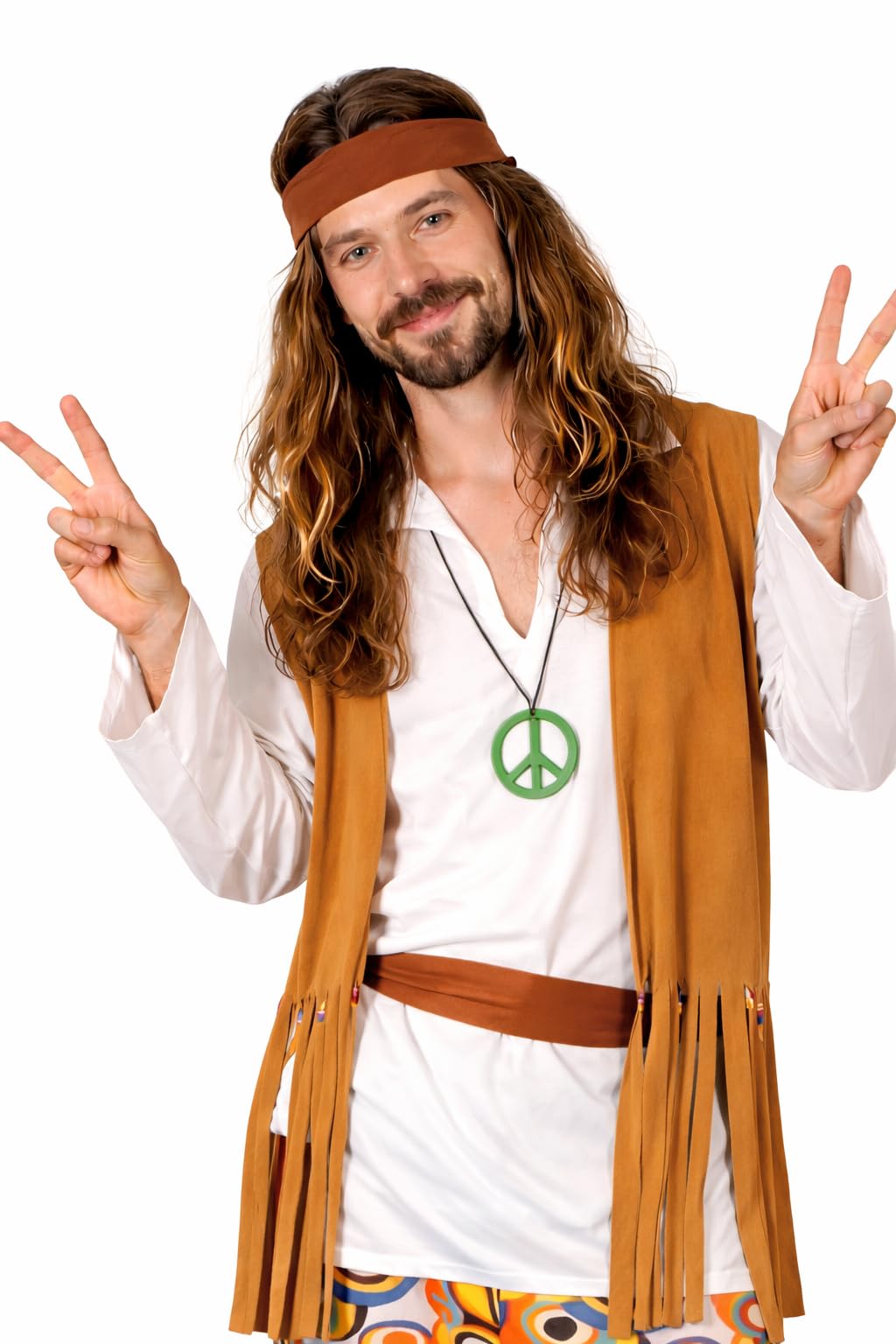 Wicked Costumes Mens 60s 70s Hippie Fancy Dress Costume – Woodstock Festival Retro Party Outfit - Large