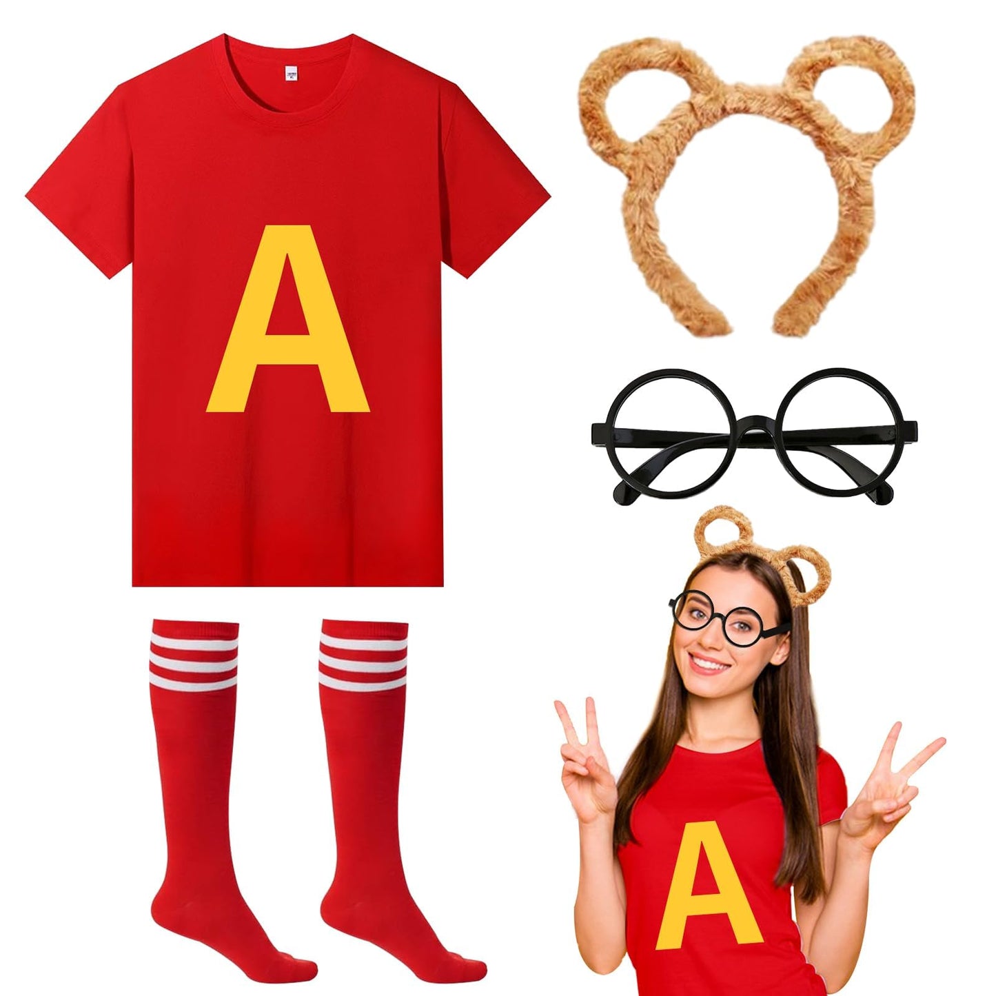 Chipmunks Costumes Set with Chipmunk Headband Glasses T-shirt