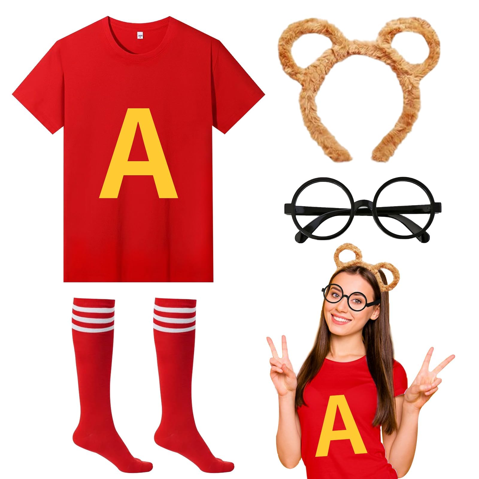 Chipmunks Costumes Set with Chipmunk Headband Glasses T-shirt