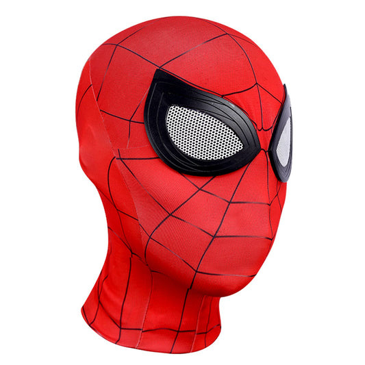Adult red and black superhero mask with mesh eye patches