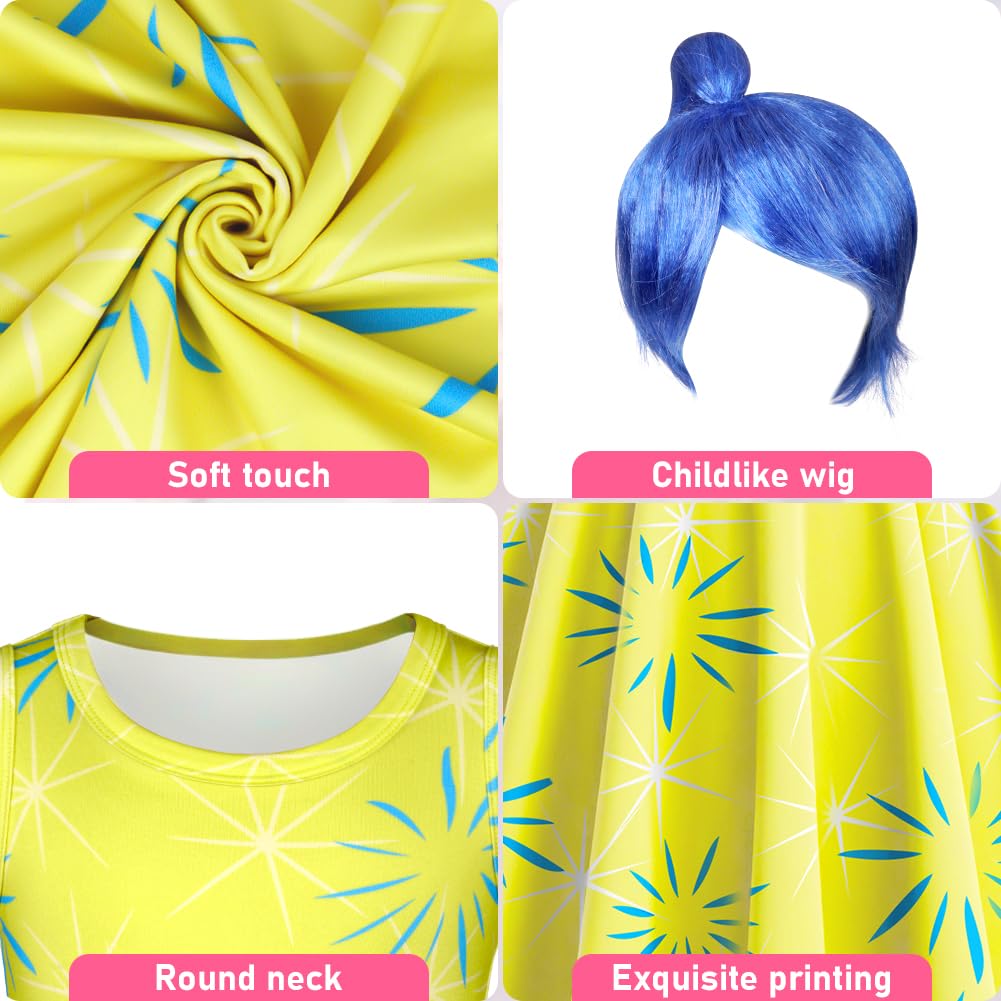 DiULi Girls Costume, Yellow Joy Princess Dress, Role Play Masquerade Sleeveless Dress, Suitable for Halloween Party Birthday Dress Up, with Wig(Yellow#150)