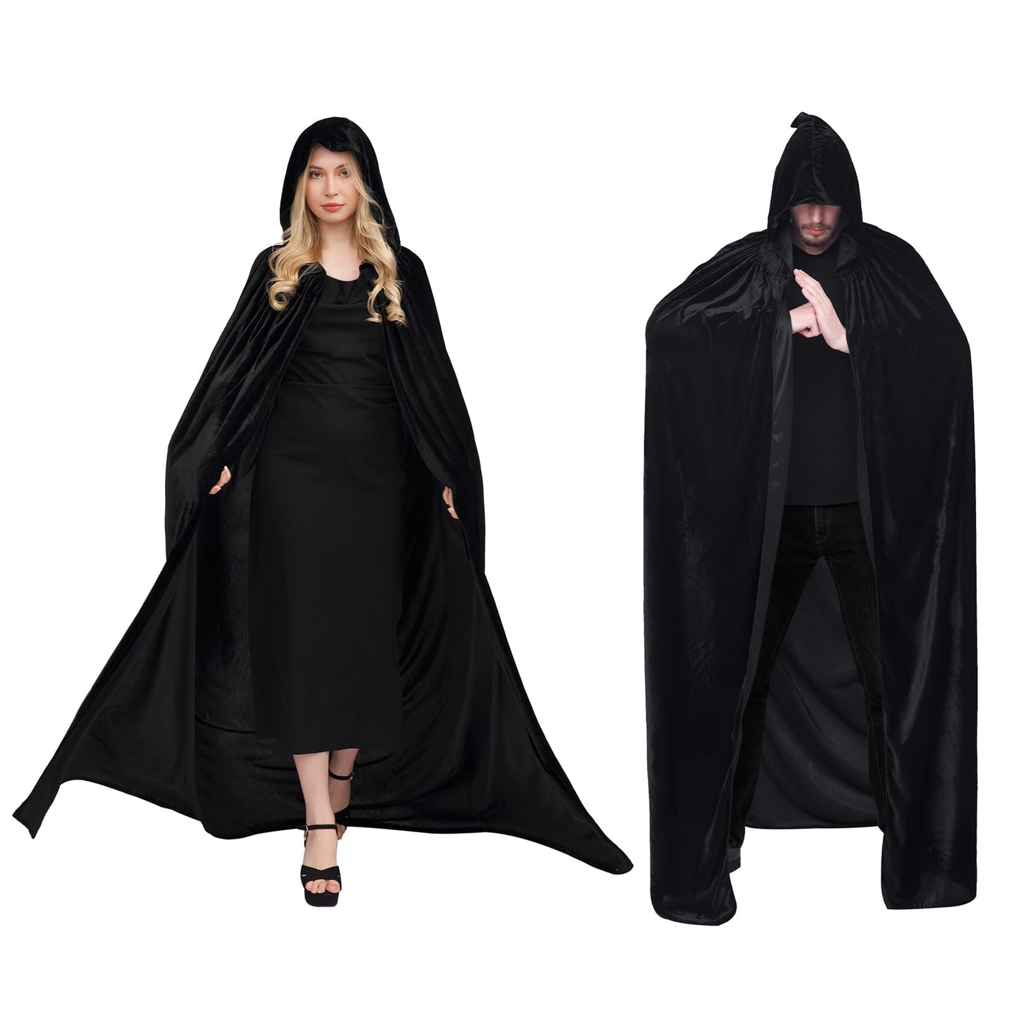 Unisex Hooded Halloween Cloak Long Cape Robe Velvet Fancy Dress