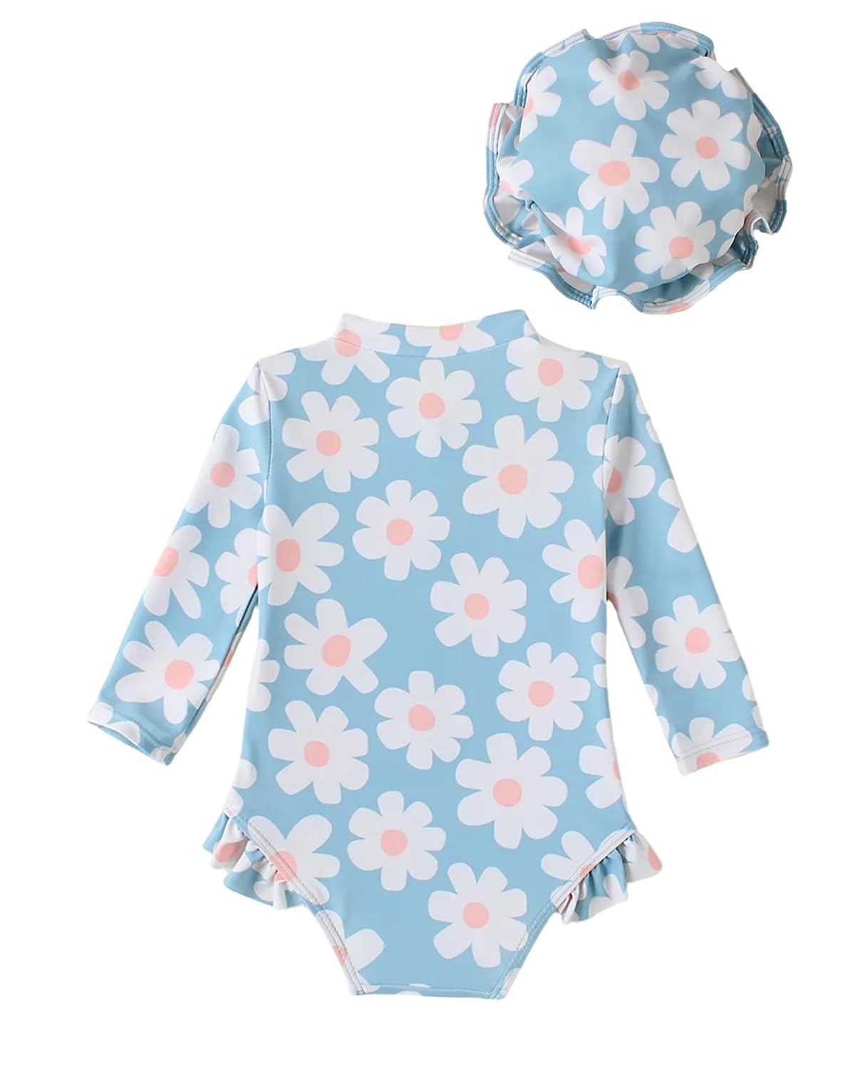 DivingBirds Baby Girls Swimming Costume, Toddler Girls Swimsuit with Sun Hat Infant Swimwear Blue for 18-24 Months