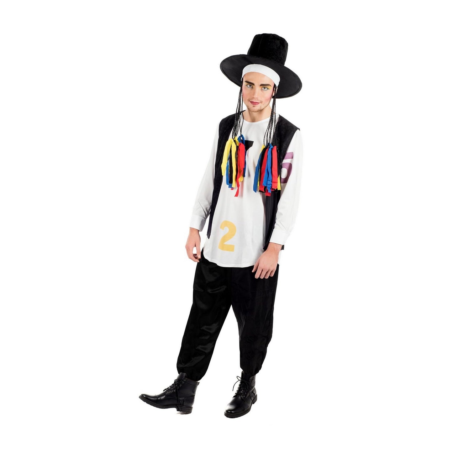 Fun Shack 1980s Pop Star Costume For Men, Black Waistcoat And Hat With Wig, Mens 80s Fancy Dress, Retro Singer Outfit Medium