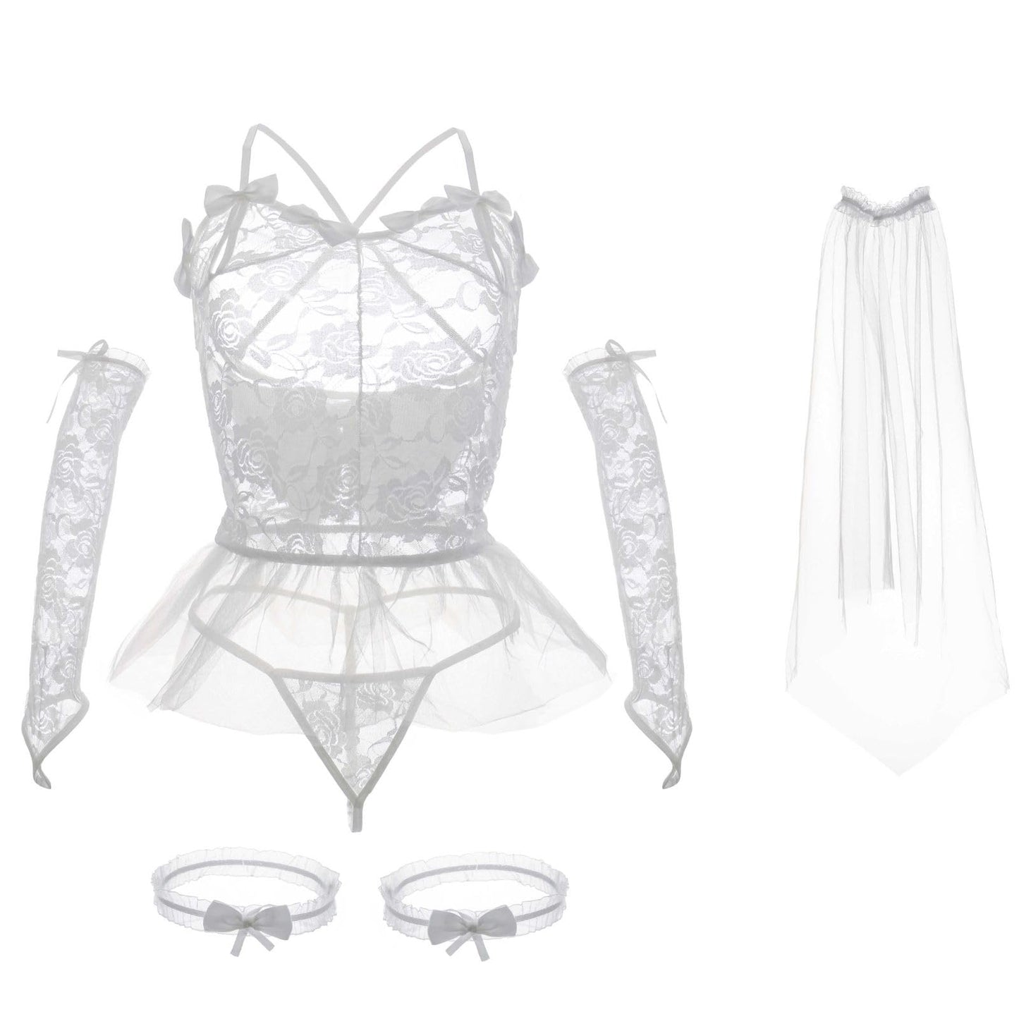 Bridal Roleplay Lingerie Set Women Sexy Sheer Lace Babydoll (image 7)