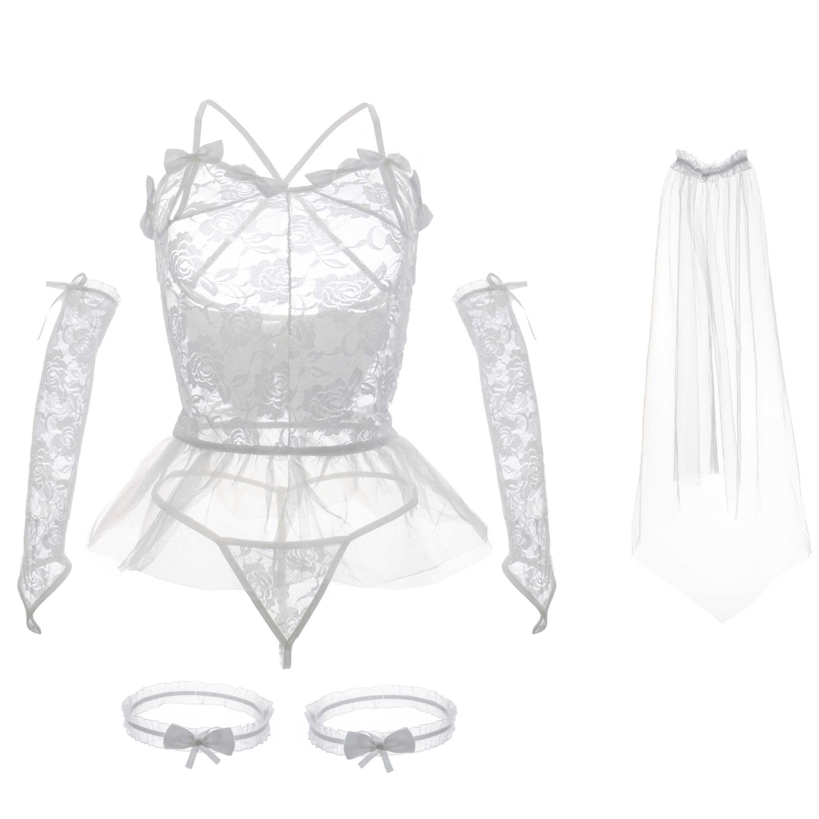 Bridal Roleplay Lingerie Set Women Sexy Sheer Lace Babydoll (image 7)