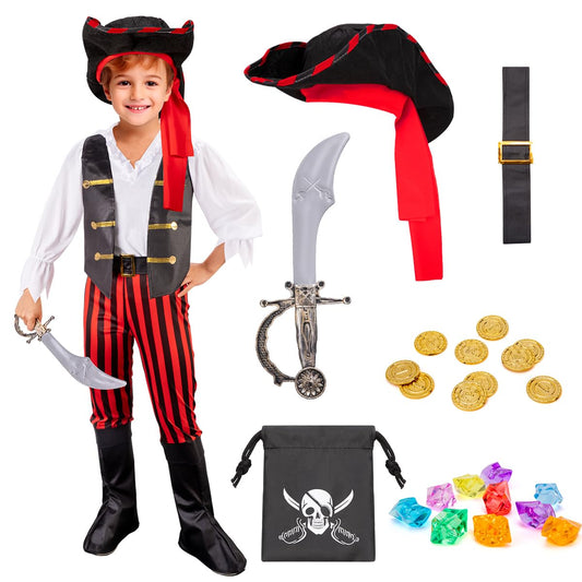 Pirate kids costume with hat boot covers and accessories