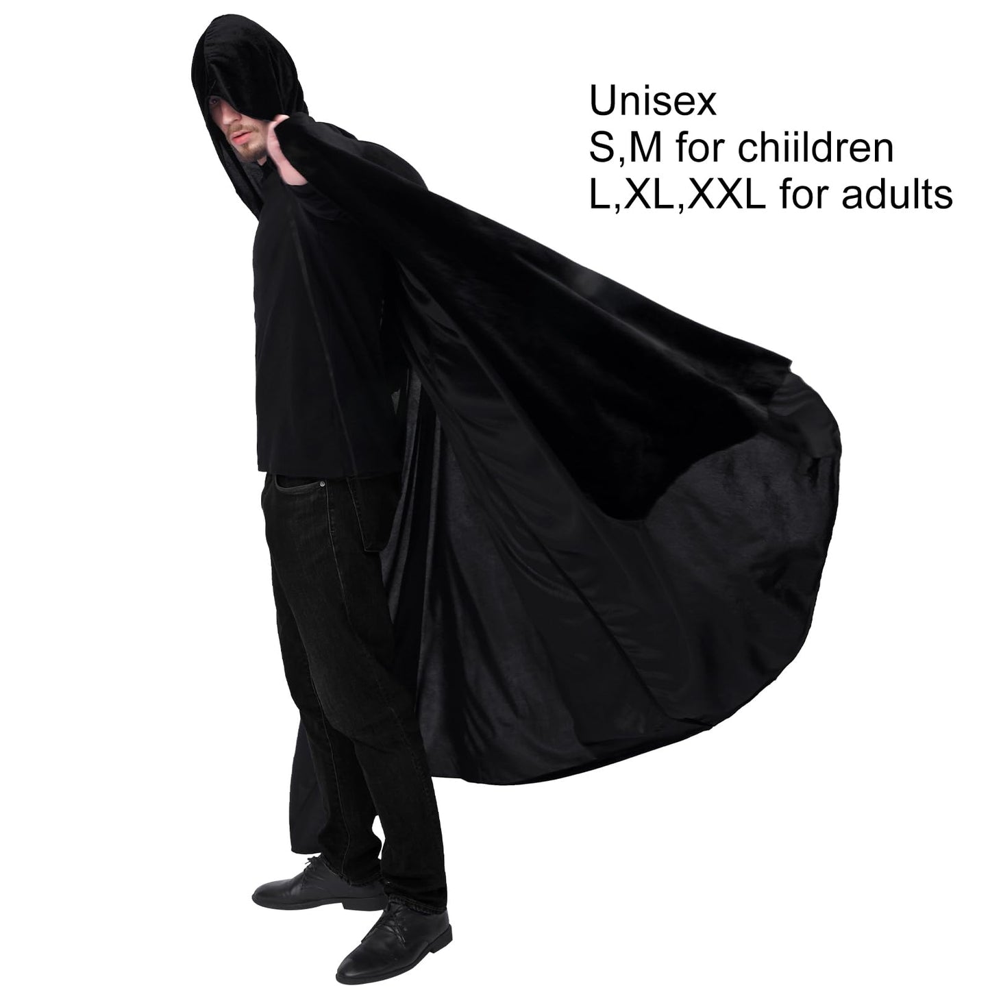 Unisex Hooded Halloween Cloak Long Cape Robe Velvet Fancy Dress