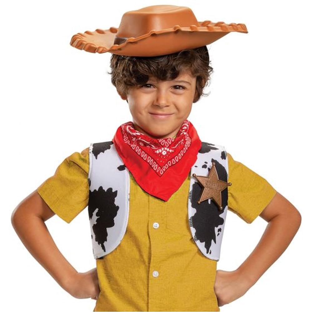 Disney Toy Story Woody Fancy Dress Accessory Kit, Officially Licensed by Disguise, Includes Woody's Hat, Star Pin, Bandana and Vest, Complete Toy Story Accessory Set for Kids