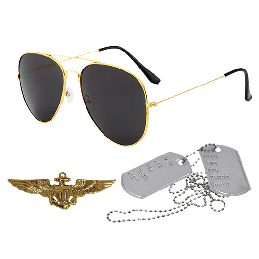 Aviator Costume Glasses Badge and Dog Tags Pilot Dress Up