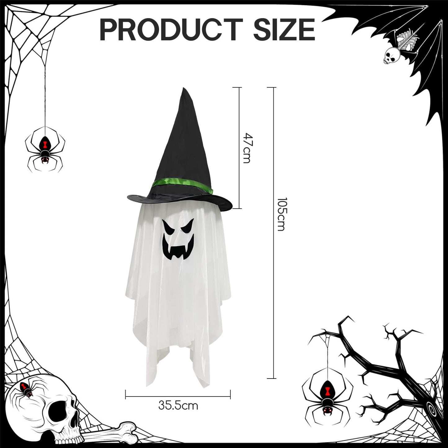 Jsdoin Halloween Decorations Hanging Ghost Lighted Flying Ghost Grim Reaper Skull Chains Glowing Ghost White Ghost Wizard Hat for Garden Yard Halloween Party Tree Door Lawn Party Supplies
