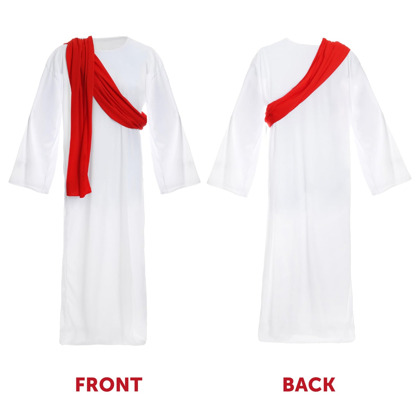 Jesus Christ Costume - X-Large - White Robe with Red Sash with Wig and Beard, Gold Cross and Crown of Thorns - Mens Funny Fancy Dress Party Costume