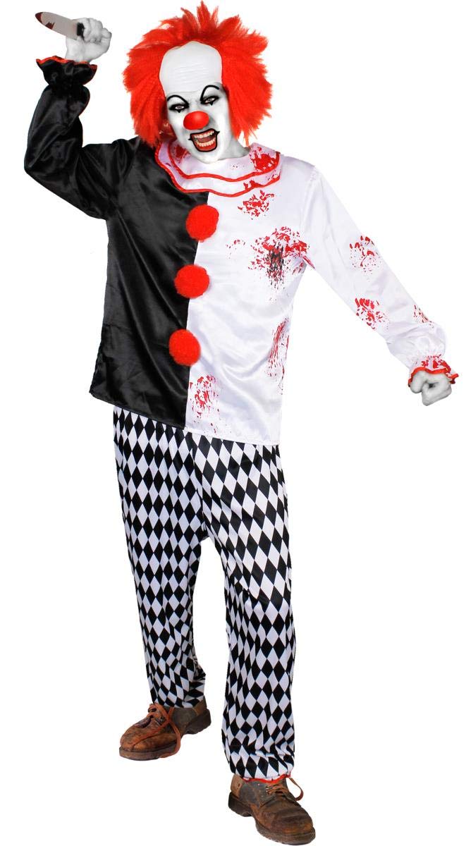 DELUXE KILLER CLOWN COUPLES HALLOWEEN COSTUME - COUPLES FANCY DRESS CLOWN COSTUMES WITH ACCESSORIES (MENS: X-LARGE + LADIES: MEDIUM)