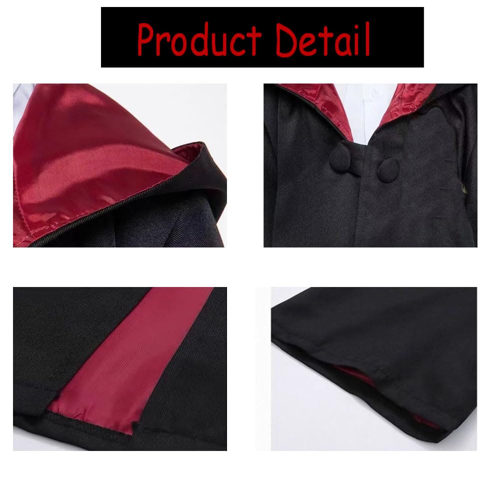 VNNOPG Wizard Costume Black Cape Magic Cloak Wizard Robe Magician Costume Cosplay with Magic Wand Glasses Tie Necklace Scarf,125