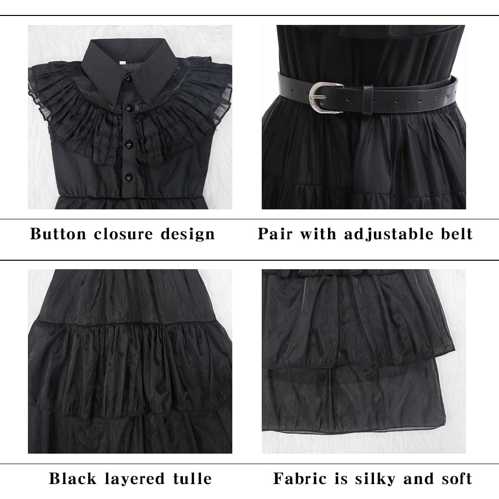 GMEDJVE Black Princess Costume Dress for Girls Kids Halloween Cosplay Costume Party Outfits with Accessories